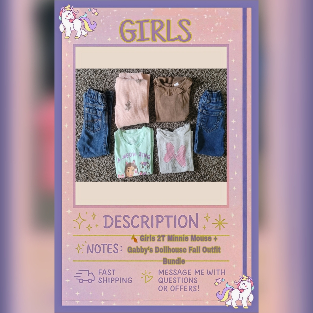 🍂 Girls 2T Minnie Mouse + Gabby’s Dollhouse Fall Outfit Bundle🍂